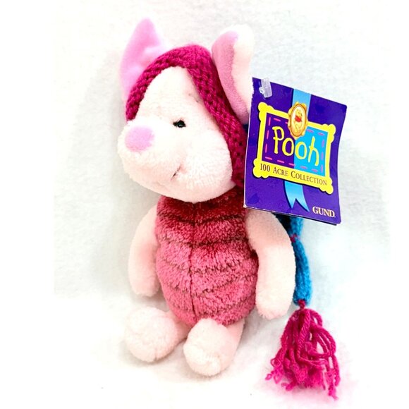 Piglet Plush Toy With Knit Elf Hat By Gund For Disney - Swing/Tush Tags Intact - Picture 2 of 12